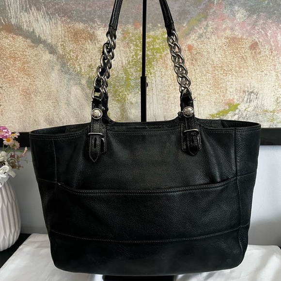 Coach Tribeca Black Leather Chain-Handle Tote - Picture 6 of 15